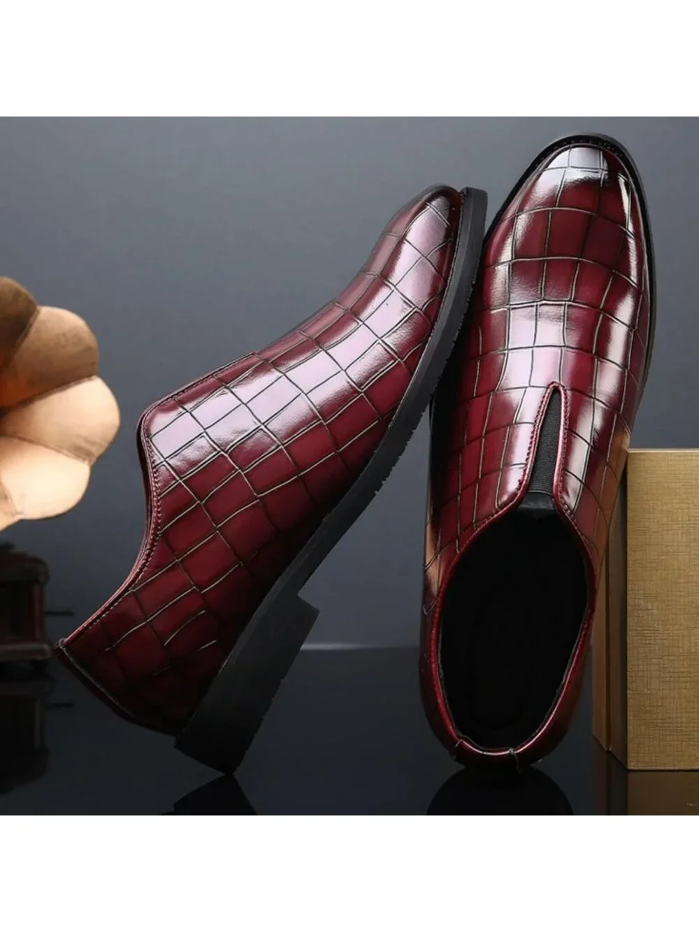 Men's Red Soft Leather Penny Loafers Dress Slip-on for Formal Business